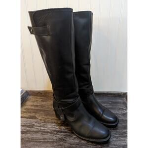 UGG Women's Bandara Tall Black Leather Riding Boot with Zipper Size 8